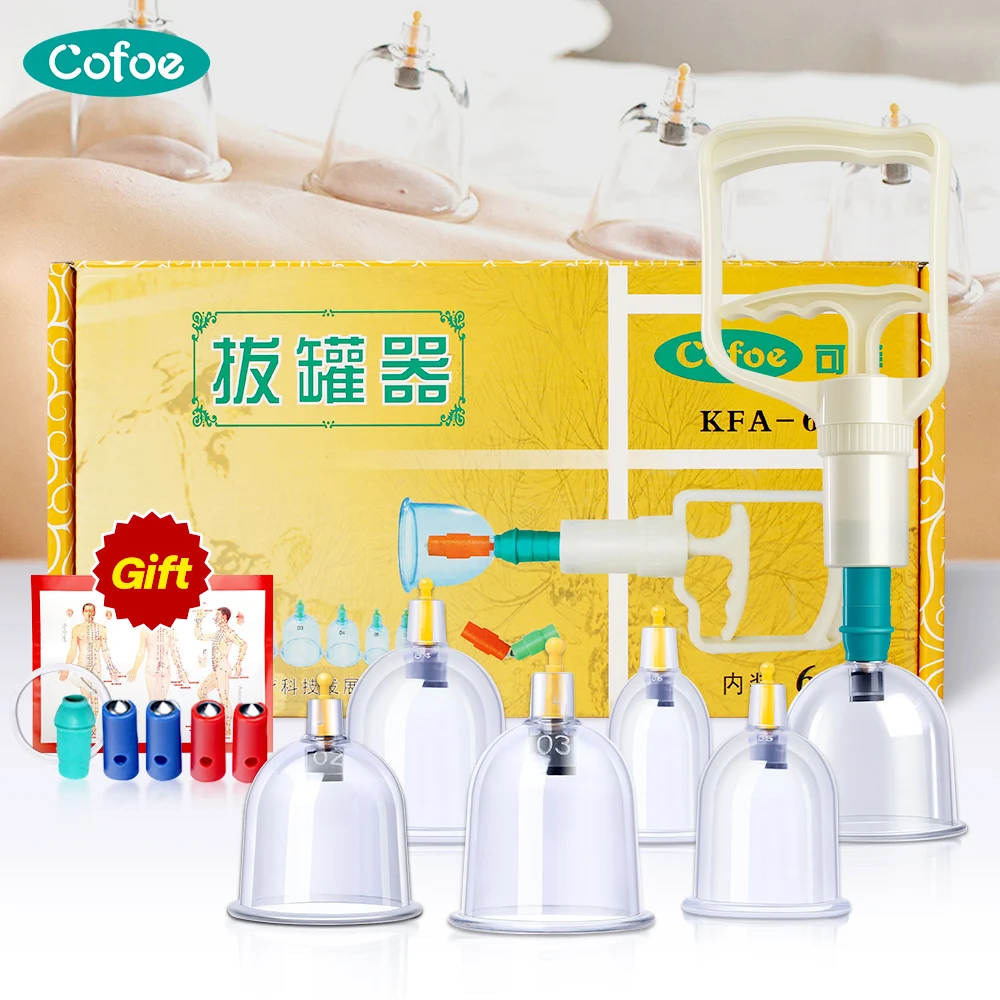 

Cofoe 6 Cups Manual Cupping Device Vacuum Cans Massage Pain Relief TCM Medical Physiotherapy Home Cupping Set Whole Body Adult