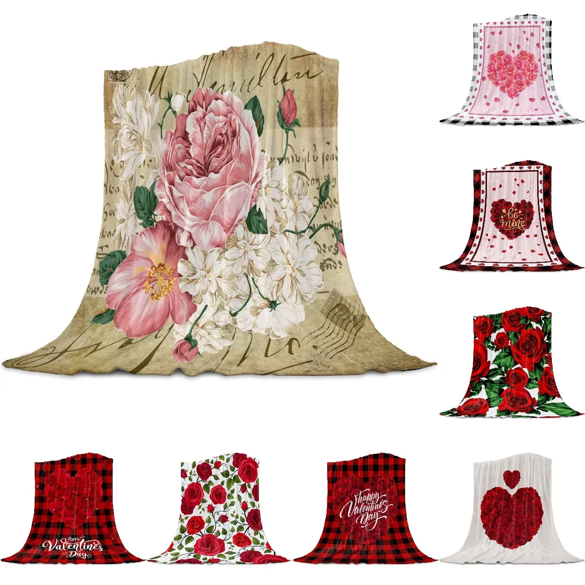 

Rose Flower Bouquet Retro Soft Warm Flannel Blankets Sofa Bed Throw Blankets Coral Fleece Nap Wrap Travel Blankets Queen Size