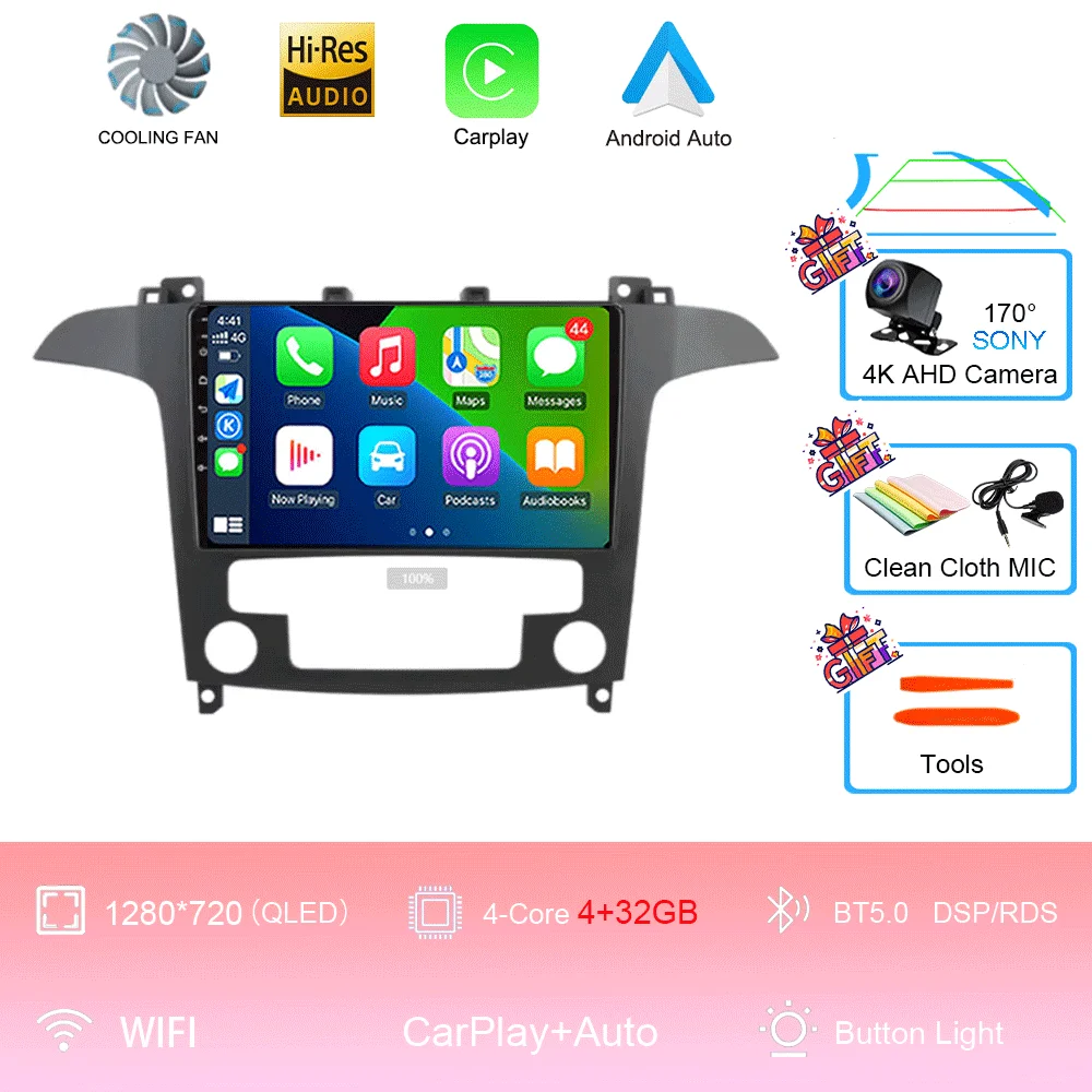 

9-дюймовый для Ford S Max S-MAX 2007-2015 Автомобильный радиоприемник Мультимедийный видеоплеер Навигация GPS Стерео Авто Android 15 HU No 2 Din DVD