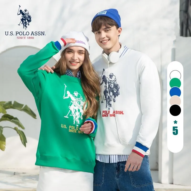

U.S.Polo Assn. Couples Loose Crewneck Sweater Oversized Long Sleeves Fashion Premium Outer 3D Print Soft Sports Sweatshirt