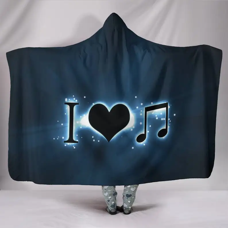 

I Heart Music Hooded Blanket for Adults and Kids, Sherpa Blanket with a Hood, Soft Blanket, Musician Blanket