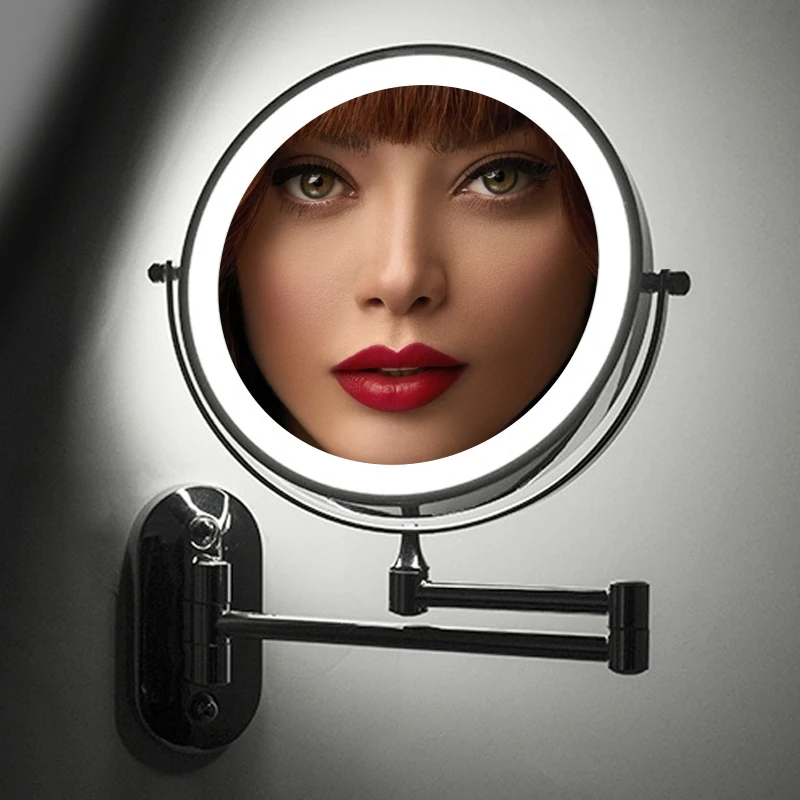 

Folding Arm Extend Bathroom Mirror with LED Light 7 Inch Wall Mounted Double Side Smart Cosmetic Makeup Mirrors