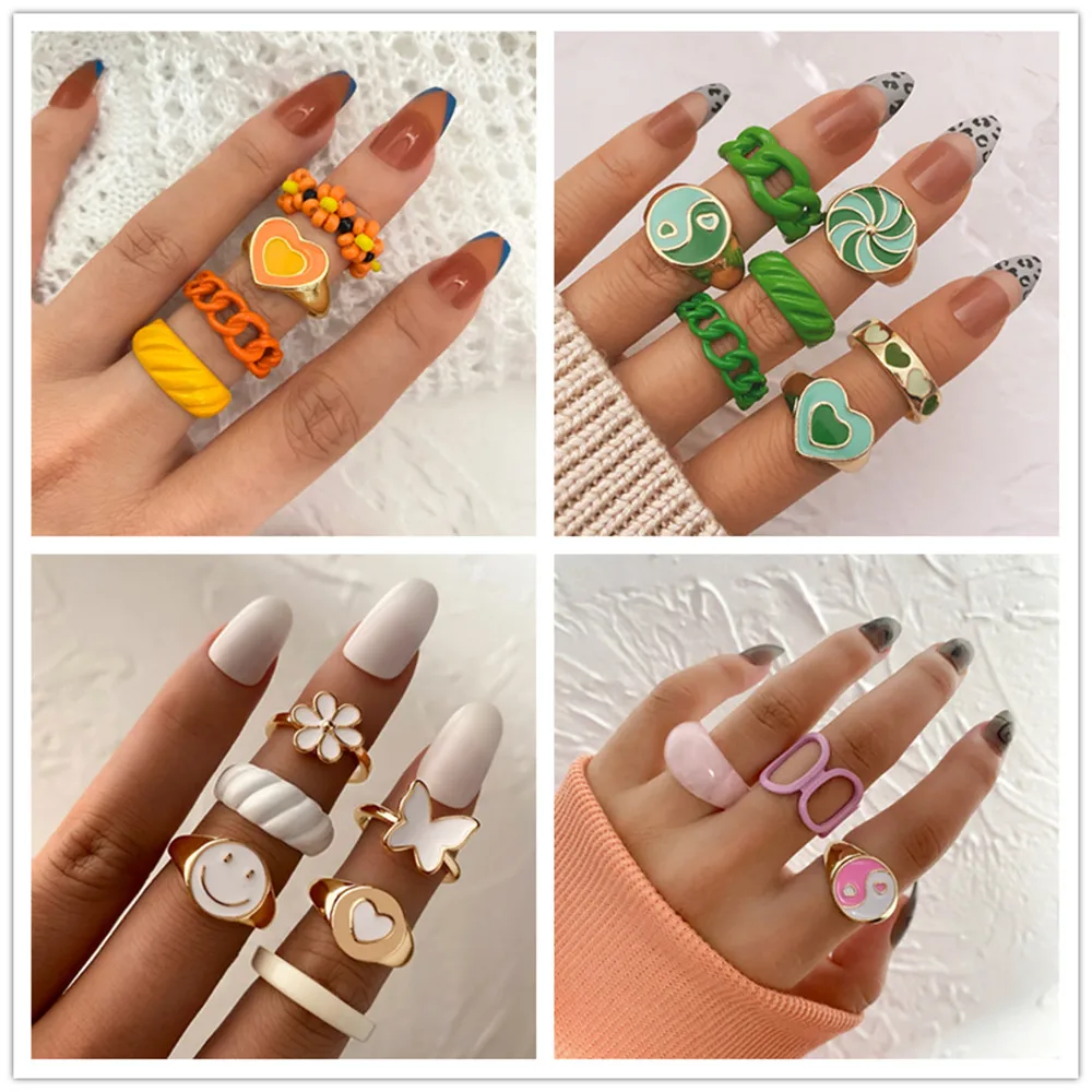 Женский комплект колец в форме сердца IFME Винтажное кольцо розового и зеленого