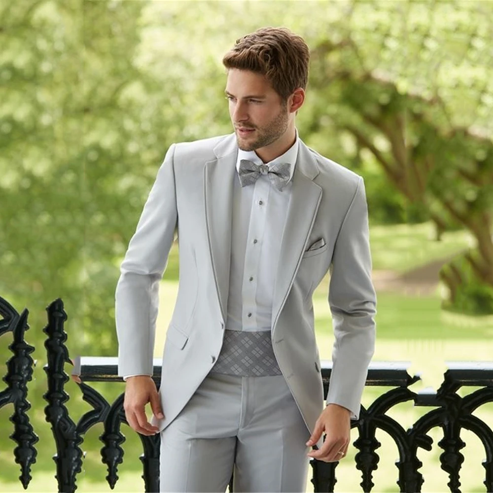 

Мужской деловой Блейзер, джентльменский серый костюм, Официальный блейзер для жениха на свадьбу, смокинг для жениха, 2 предмета, пиджак, брюки, мужской костюм с бантом, 2024