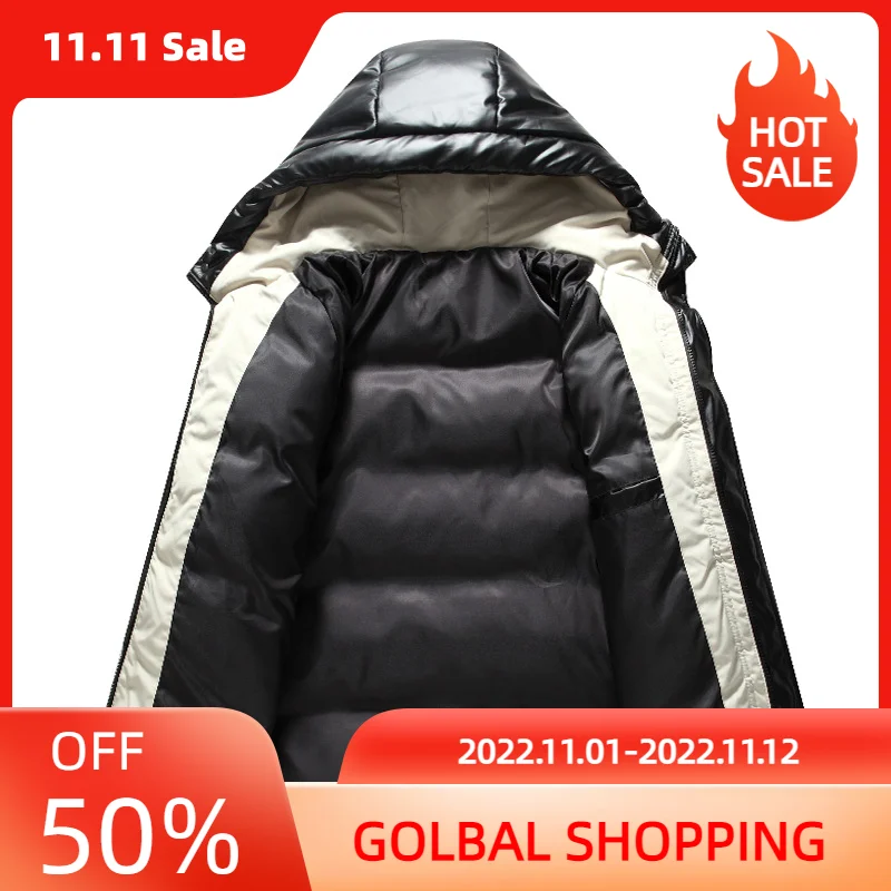LUCLESAM Men Fashion Shiny Padded Jacket Winter Warm Thicken Windproof Parkas Down Coat casacos masculinos