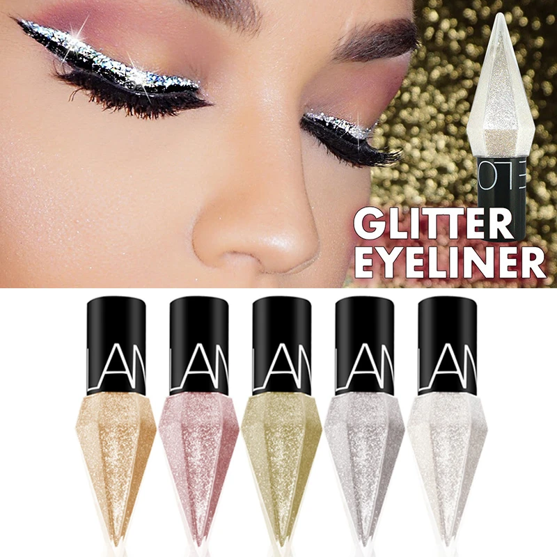

New Professional Shiny Eye Liners Cosmetics for Women Pigment Silver Rose Gold Color Liquid Glitter Eyeliner Cheap Makeup