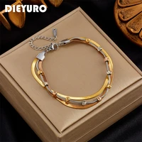 dieyuro 316l stainless steel 3 in 1 chains bracelet for women fashion girls flat snake chain wrist jewelry party gift bijoux