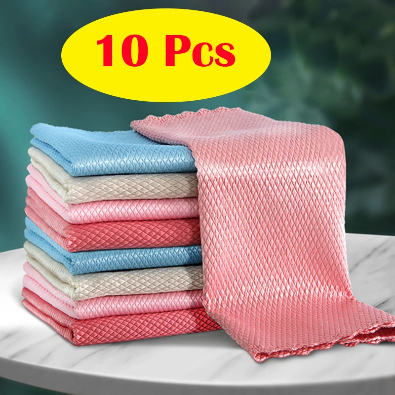 

5/10 Pcs Anti-Grease Microfiber Cleaning Cloths Wipe Efficient Kitchen Washing Rags Clean Towel Cloths Home Tools Dish Cleaning