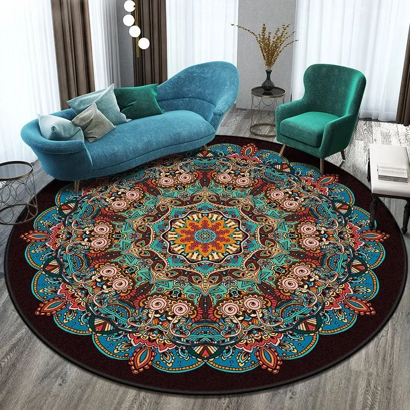 

Ethnic Style Mandala Round Carpet Bedroom Bedside Carpet Balcony Hanging Chair Mat Rugs for Living Room Sofa Multicolor Carpet