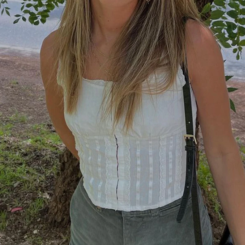 Женский укороченный жилет с кружевной отделкой белый однотонный Повседневный