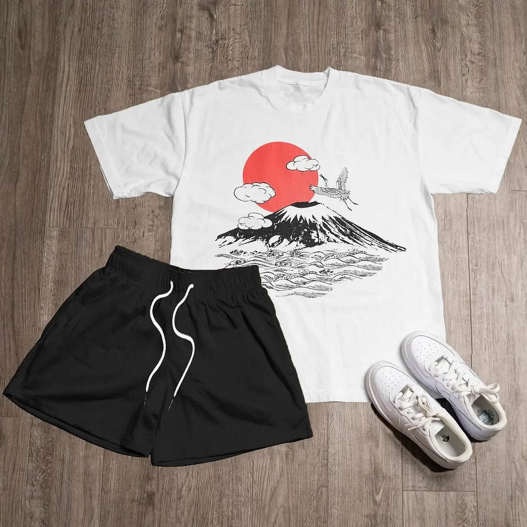 2023 Summer New Print Pattern Street Men's Clothing Daily Outdoor Casual T-shirt Shorts Two Piece Beach Unisex Couple Set Roupas