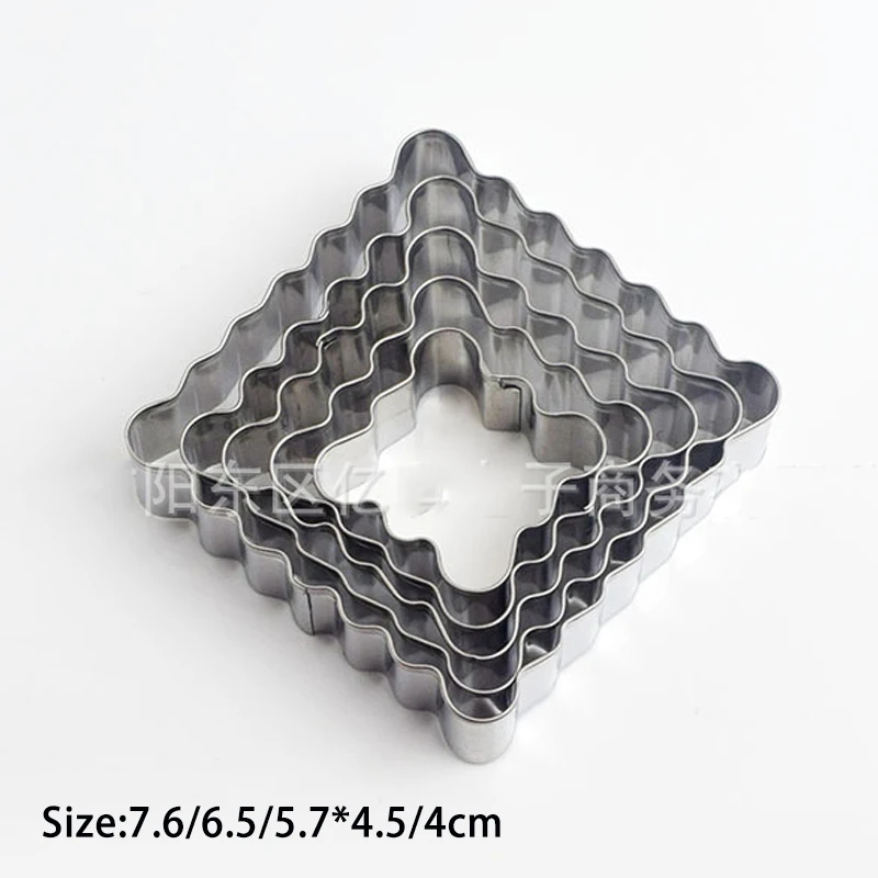 

Наборы резаков для печенья из нержавеющей стали, форма для печенья с волнистыми краями, форма «сделай сам», круглая, квадратная, прямоугольн...