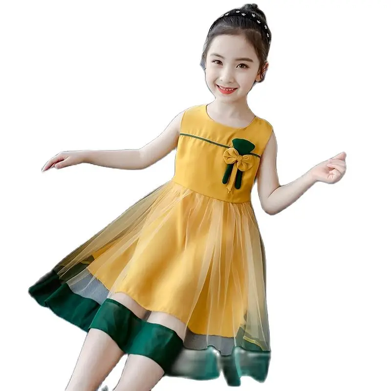 

Летние платья для девочек, праздничное платье с бантом для девочек, детские повседневные Костюмы в стиле пэчворк, милое Элегантное платье б...