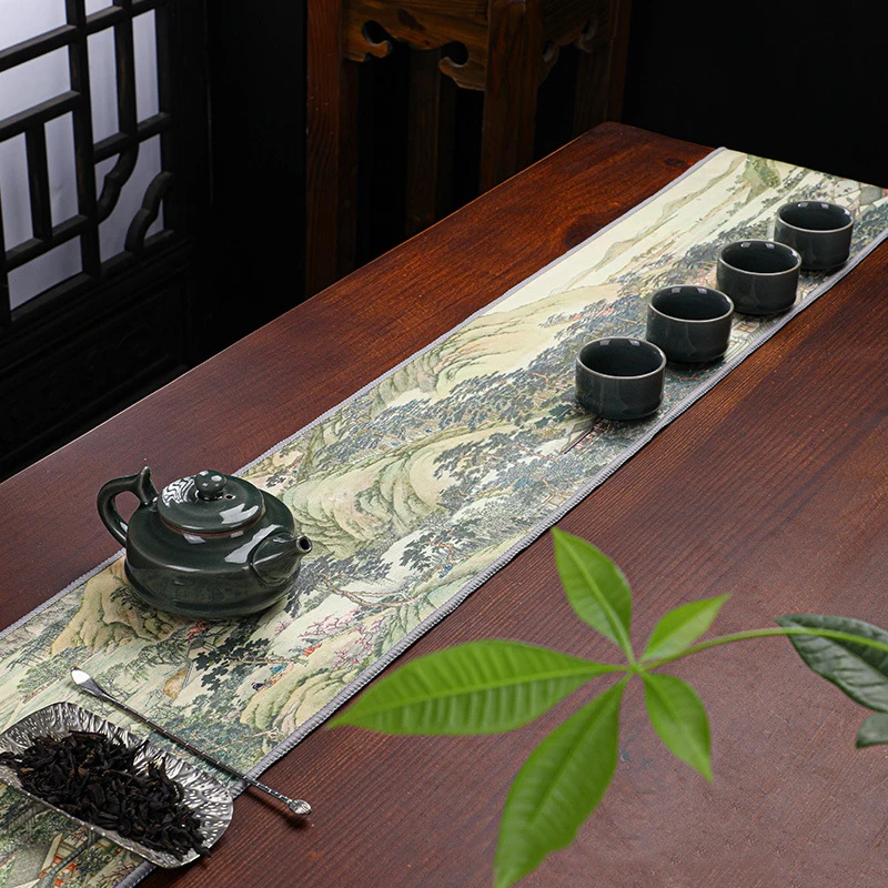 

Chinese Painted Thick Tea Towel Table Runner Super Absorbent Chinese Tea Tablecloth Flannel Coffee Table Cushion