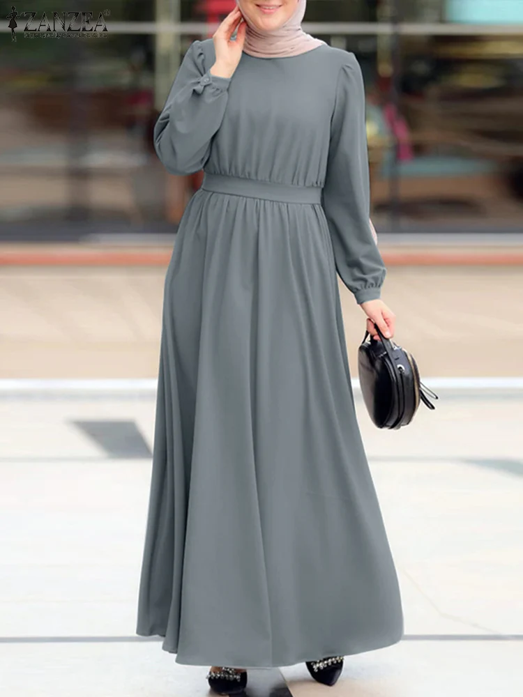 Летнее мусульманское платье ZANZEA 2022, женское Повседневное платье-трапеция с круглым вырезом, Элегантное Длинное платье, весеннее винтажное ...