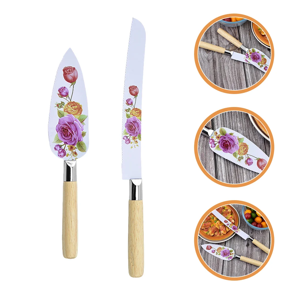 

1 Set Stainless Steel Cake Server Party Cake Cutter Cake Cheese Spatula Wood Handle Cake Cutter for Party Home