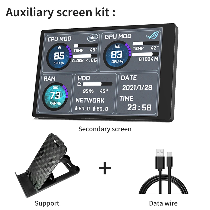Computador de Tela Secundária 3.5 Polegada Ips Tipo-c Cpu Gpu Ram Hdd Monitorusb Display para Livremente Aida64 Mini Monitor