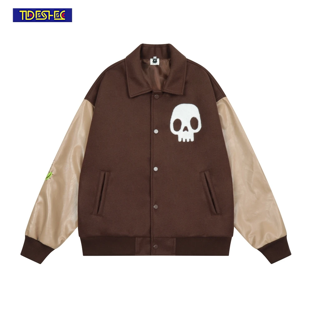 Мужская куртка в стиле хип-хоп куртка-бомбер пэчворк с вышивкой черепа кактуса