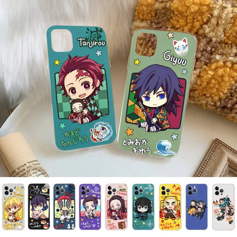 

Cute Cartoon Japan Anime Demon Slayer Phone Case For iPhone 14 13 12 Mini 11 Pro XS Max X XR SE 6 7 8 Plus Soft Silicone Cover
