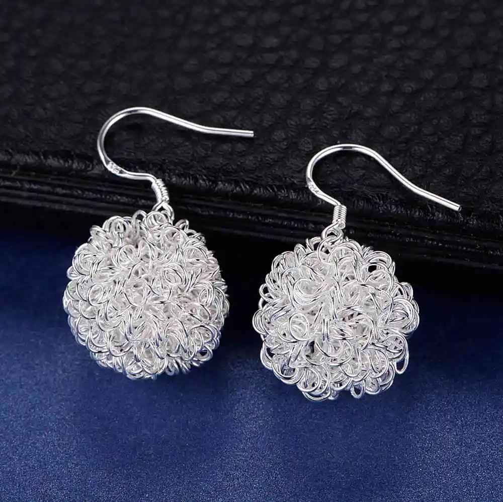 

Charms 925 Sterling Silver fine net ball Earrings for Women Fashion Beautiful Holiday gifts Street all-match party Jewelry