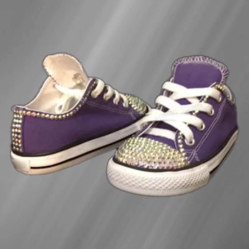 

Purple low-top sequined canvas shoes comfortable sports walking shoes handmade sequined vulcanized shoes 35-46