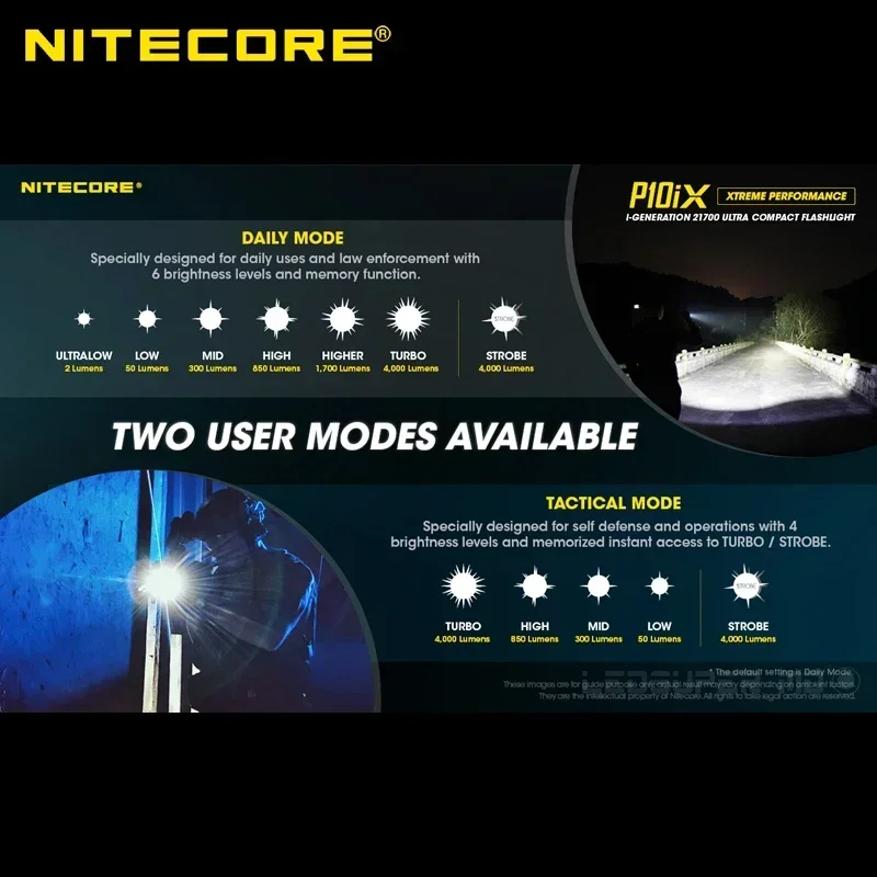Фото NITECORE P10ix перезаряжаемый тактический фонарик 4000 люмен Xtreme Performance i-Generition 21700 Ultra Troch Light №5