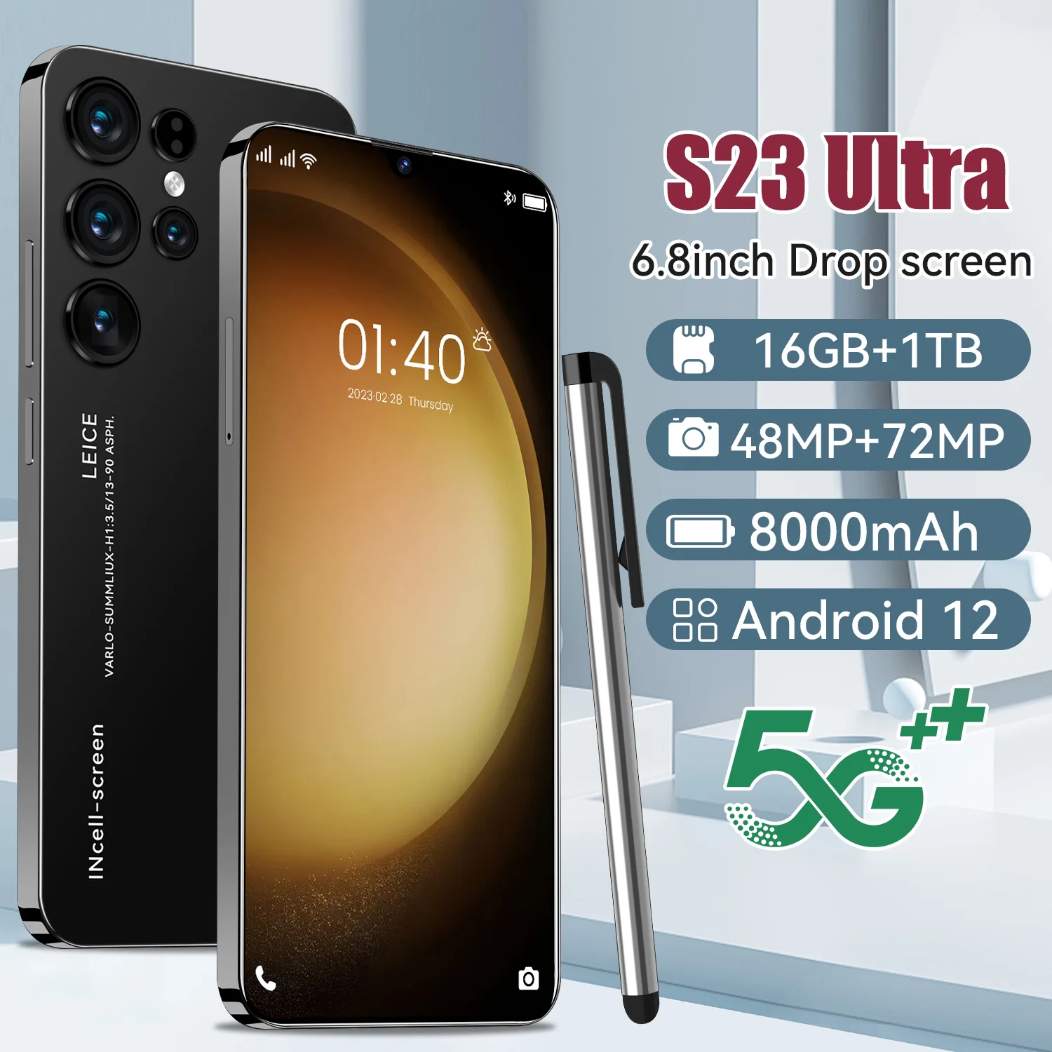 

Смартфон S23 Ultra, 6,8 дюйма, 6800 мАч, 16 Тб + 1 ТБ
