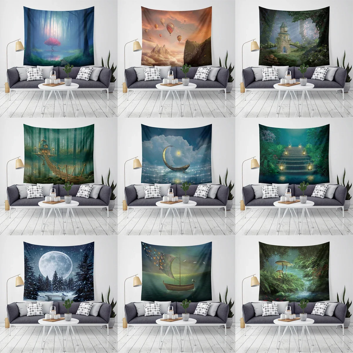 Гобелен на заказ покрывало коврик для йоги одеяло Туманный лес каноэ гобелен