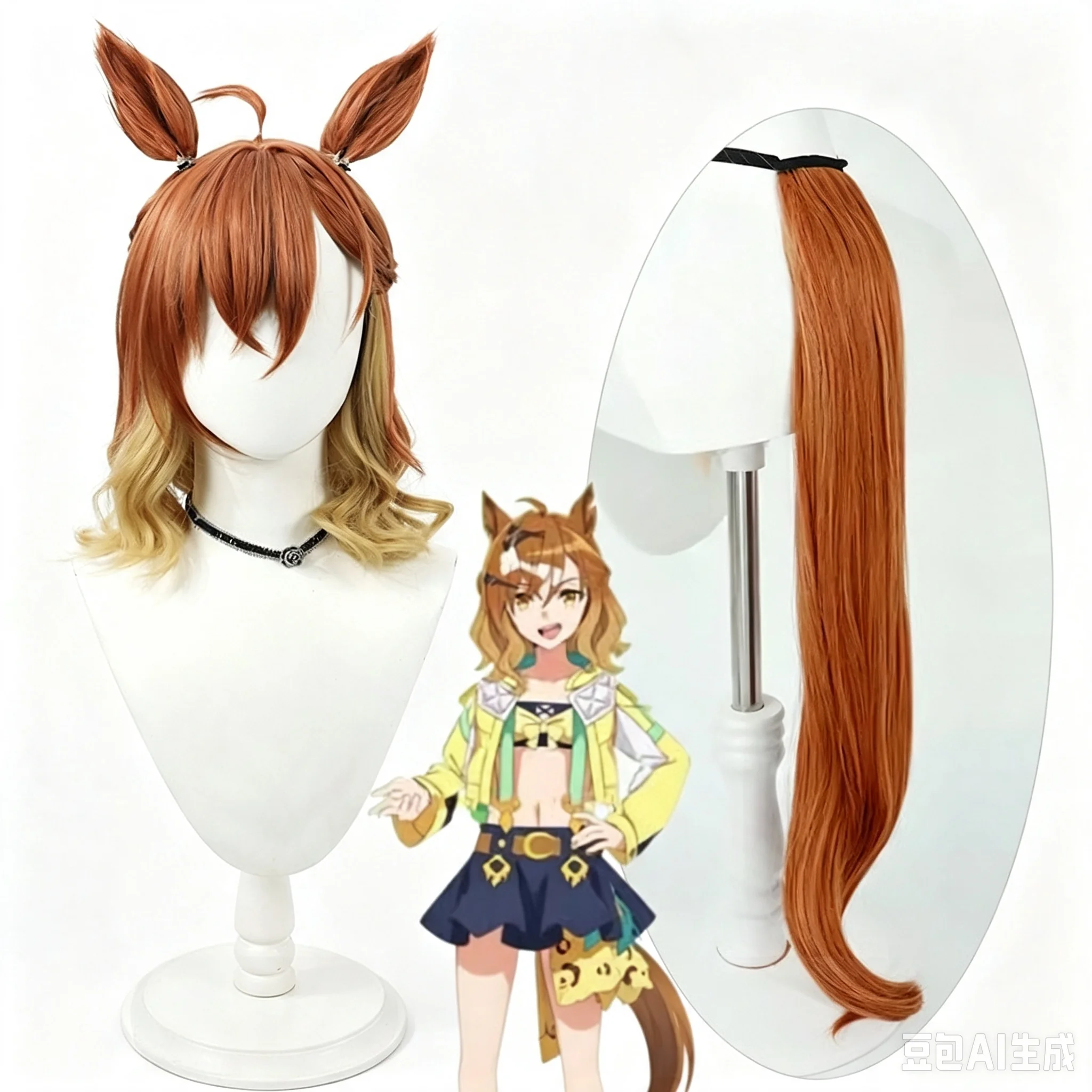 Фото Косплей-парик, уши, хвост, заколки для волос, серьги Uma Musume Pretty Derby Jungle Pocket для женщин, аксессуары для Хэллоуина, вечеринок и карнавалов. №1