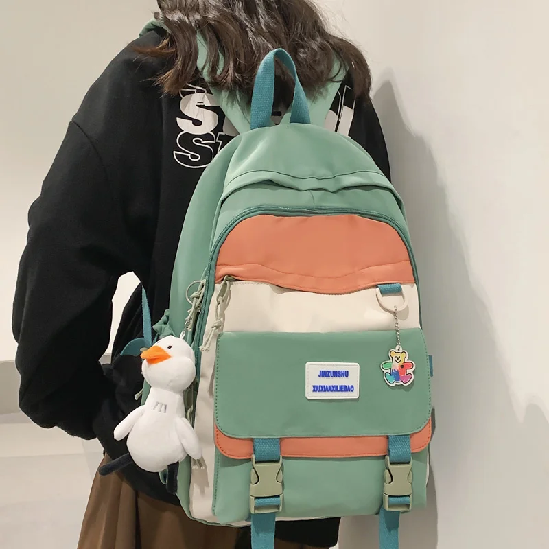 

Trendy Girl Waterproof Travel Backpack Fashion Panelled Nylon Women Backpack Student Shoulder Bag Korean Style Schoolbag Bookbag