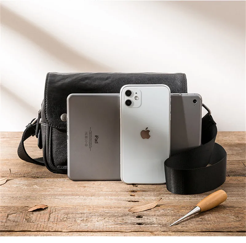 Simple casual designer natural genuine leather men's black messenger bag summer youth daily outdoor real cowhide shoulder bag