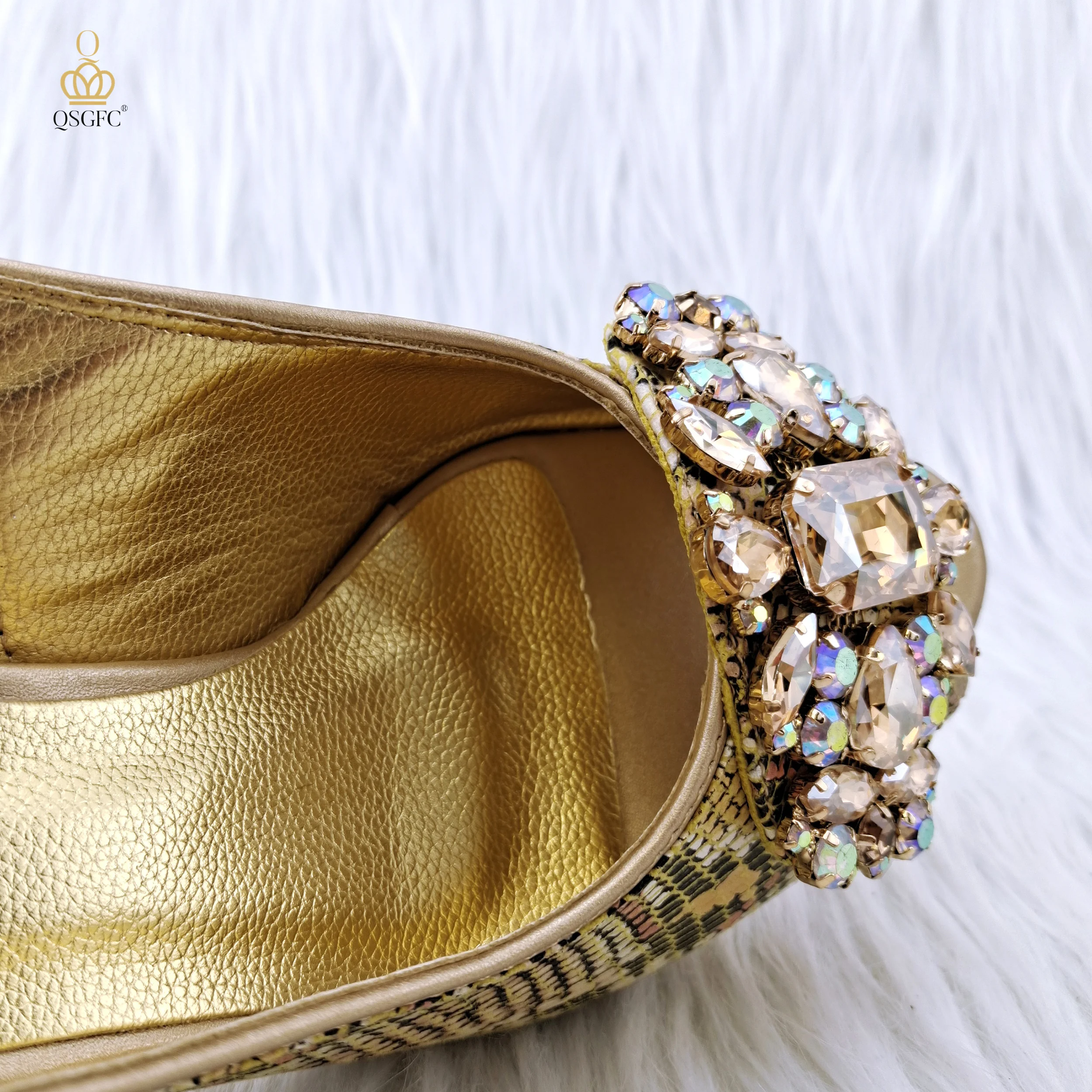 QSGFC 2023 Nigerian Classic Design Stitching Style Shoes And Bag Big Diamond Decoration Noble Shoes With Bag