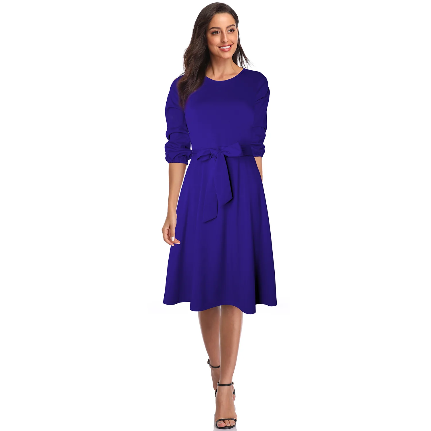 

Женское платье до колен с винтажным принтом, Летние Элегантные платья средней длины с коротким рукавом, Привлекательное платье с высокой та...