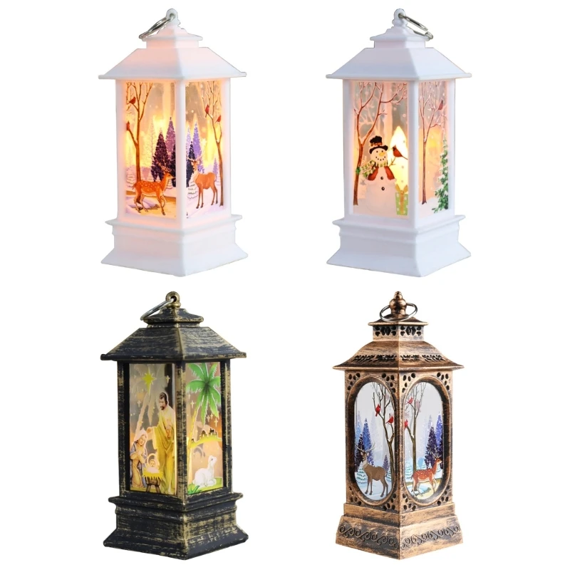 Christmas Candle Lantern Hanging Lantern Christmas Tree Ornaments Table Night Light for Fireplaces Outdoor Decorations