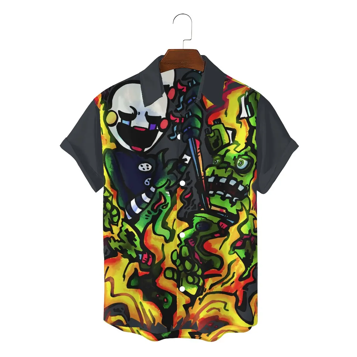 

FNAF Game Newest Hawaii Shirt for Men Springtrap and The Puppet Classic Square Neck 3D Shirt Personalize Birthday Gifts