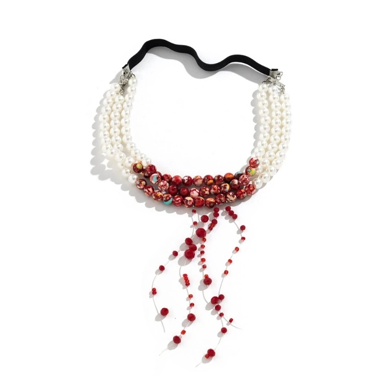 

Halloween Fashion Multi-layer Pearls Body Chain Imitation Pearls Blood Dripping Tassels Body Thigh Chain Jewelry Gift