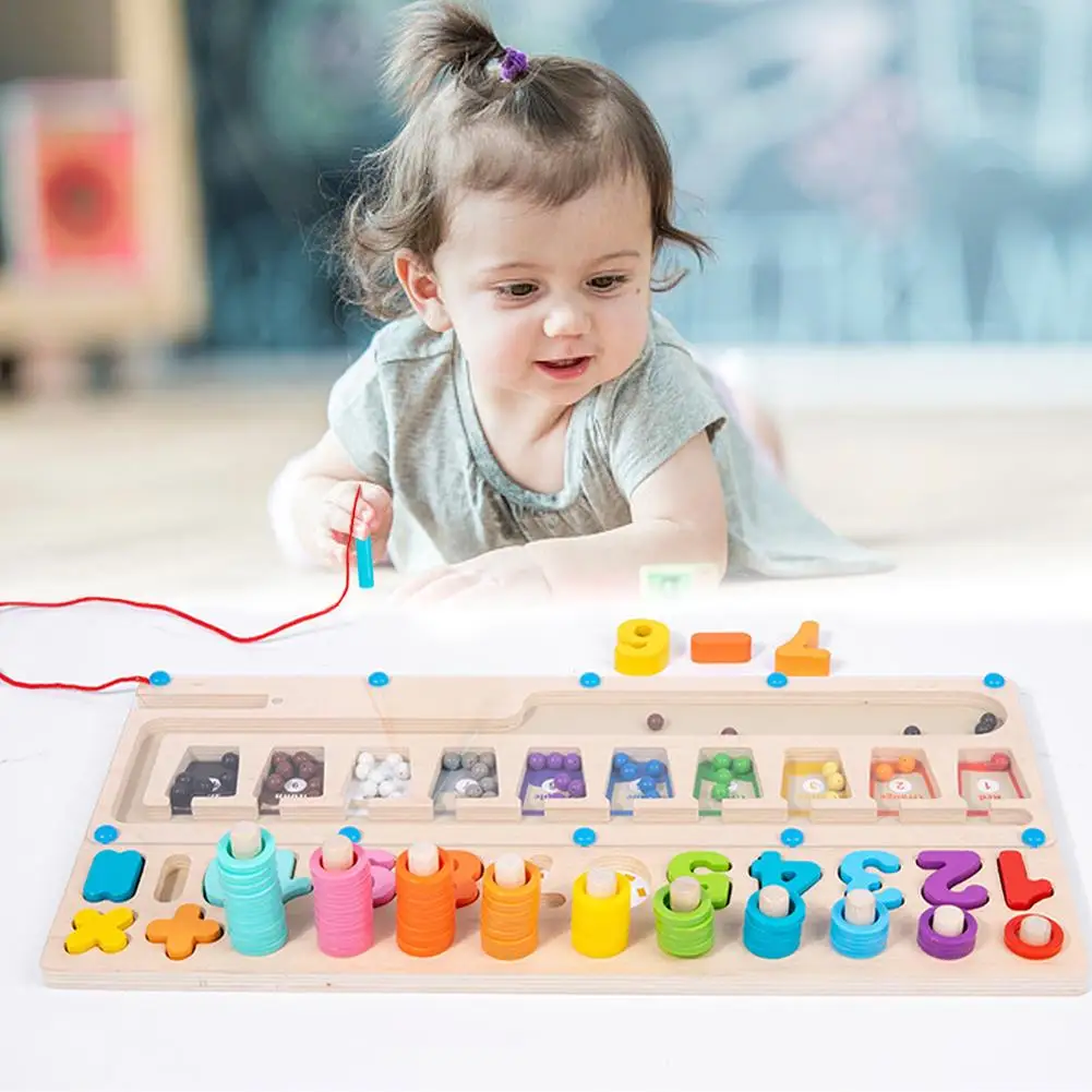 Деревянная доска-головоломка с подбором цветов, обучающая доска с подсчетом для дошкольников, лабиринт с цифрами, красочные игры, цветная форма, обучающая P8L4