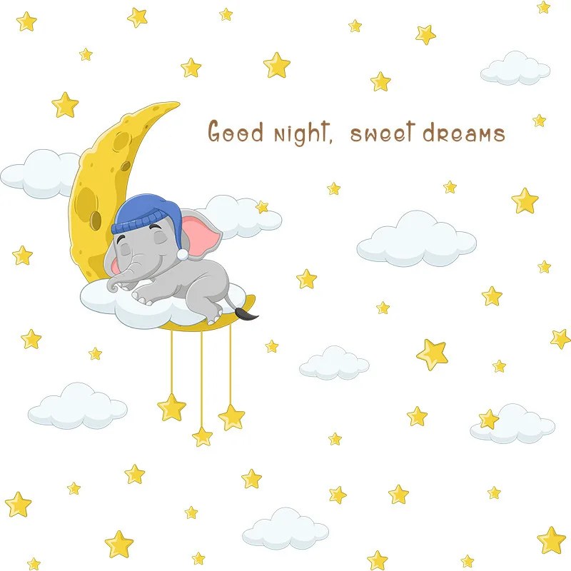 

Good Night My Good Griend Baby Elephant Moon Star Stickers Decor For The Room Home Mirror Window House Wardrobe Refrigerator