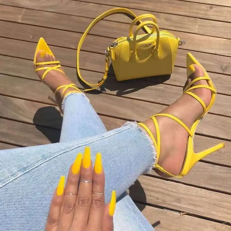 

Super High 11.5CM Thin Heels Women Pumps Ankle Cross Strap Sandals Shoes Woman Ladies Pointed Toe High Heels Dress Party Shoes