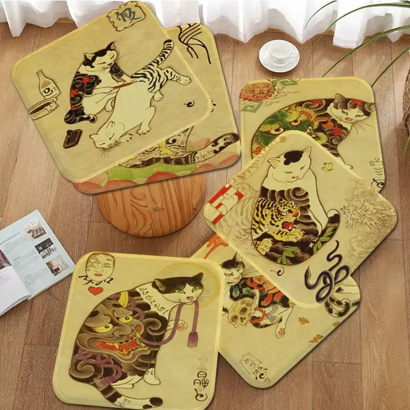 

Japanese samurai cat Four Seasons Sofa Mat Dining Room Table Chair Cushions Unisex Fashion Anti-slip Outdoor Garden Cushions