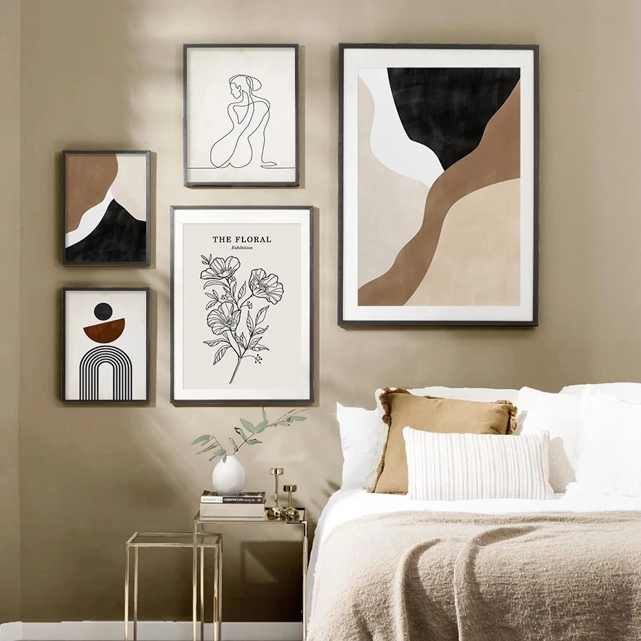 

Abstract Beige Black Geometric Poster and Print Graphic Floral Wall Art Canvas Painting Pictures Living Room Home Decoration