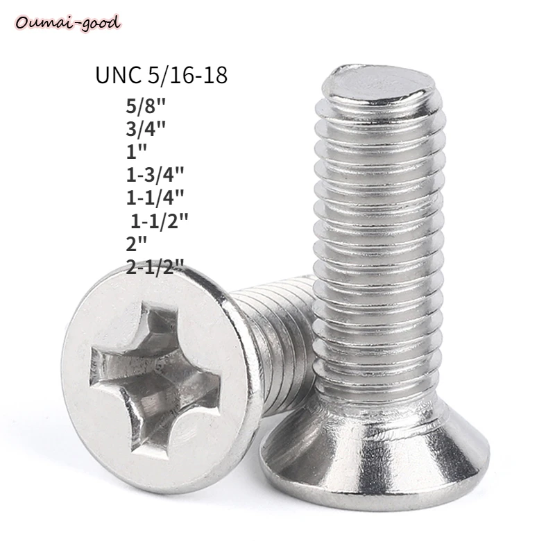 

10pcs UNC 5/16-18 US UK Thread 1-3/4" 5/8" 1-1/2" 2-1/2" 304 A2-70 Stainless Steel Phillips Flat Countersunk Head Screw Bolts