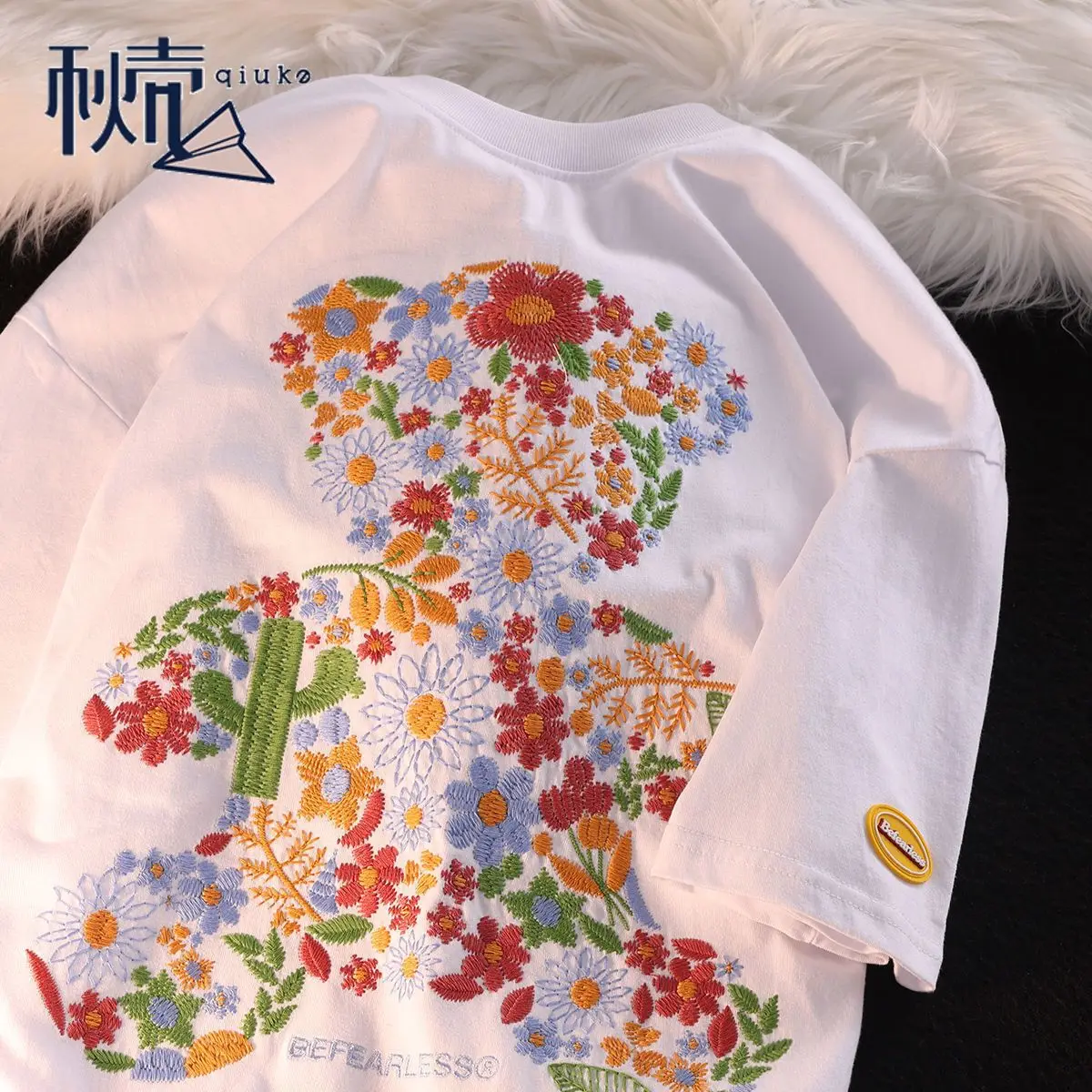 Футболка мужская и женская свободного покроя из чистого хлопка с вышивкой