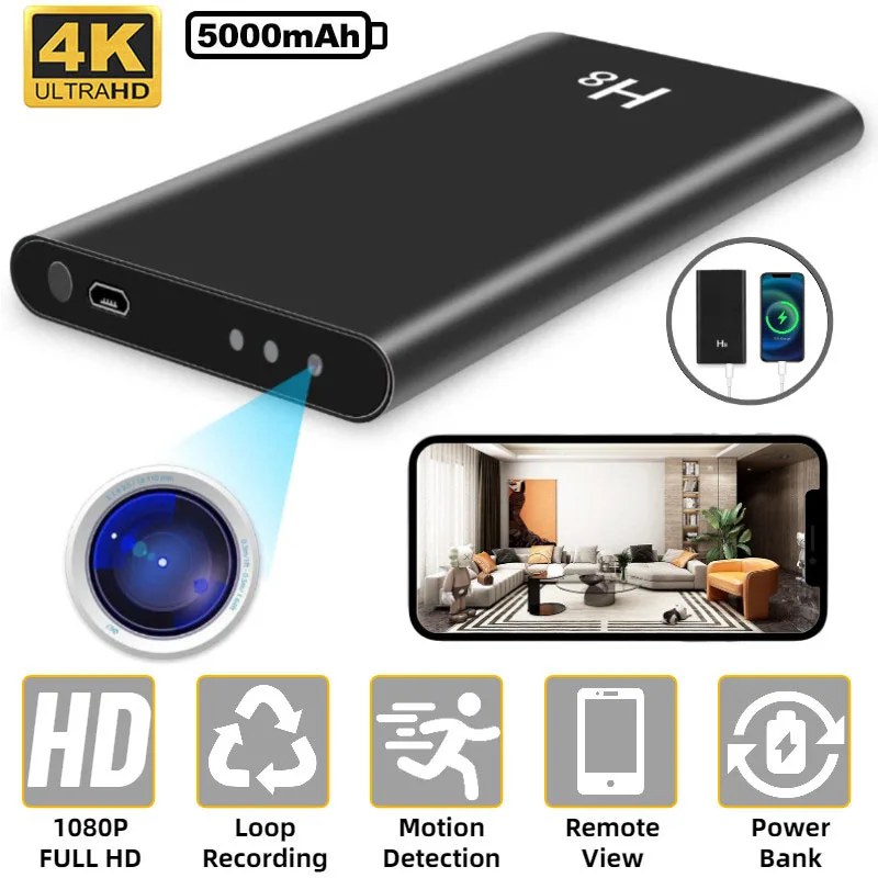 

Power Bank Mini WIFi Camera 4K Ultra HD Portable 5000mAh Nanny Cam Night Vision Recorder Action Camcorders Indoor Outdoor Kamera