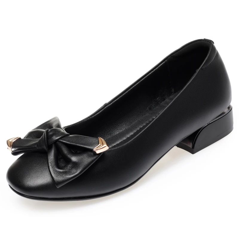 AIYUQI Women's Spring Shoes New 2023 Genuine Leather Mid-heel Red Shoes Women Round Toe Shallow Bow Women Shoes