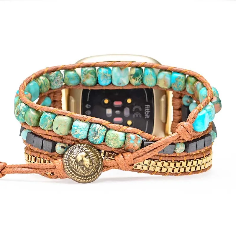 Natural Turquoise Beads Gemstone Bracelet Strap For Fitbit Versa 1 2 3 4 Band Watchband For Fitbit Versa Lite/Fitbit Sense Strap
