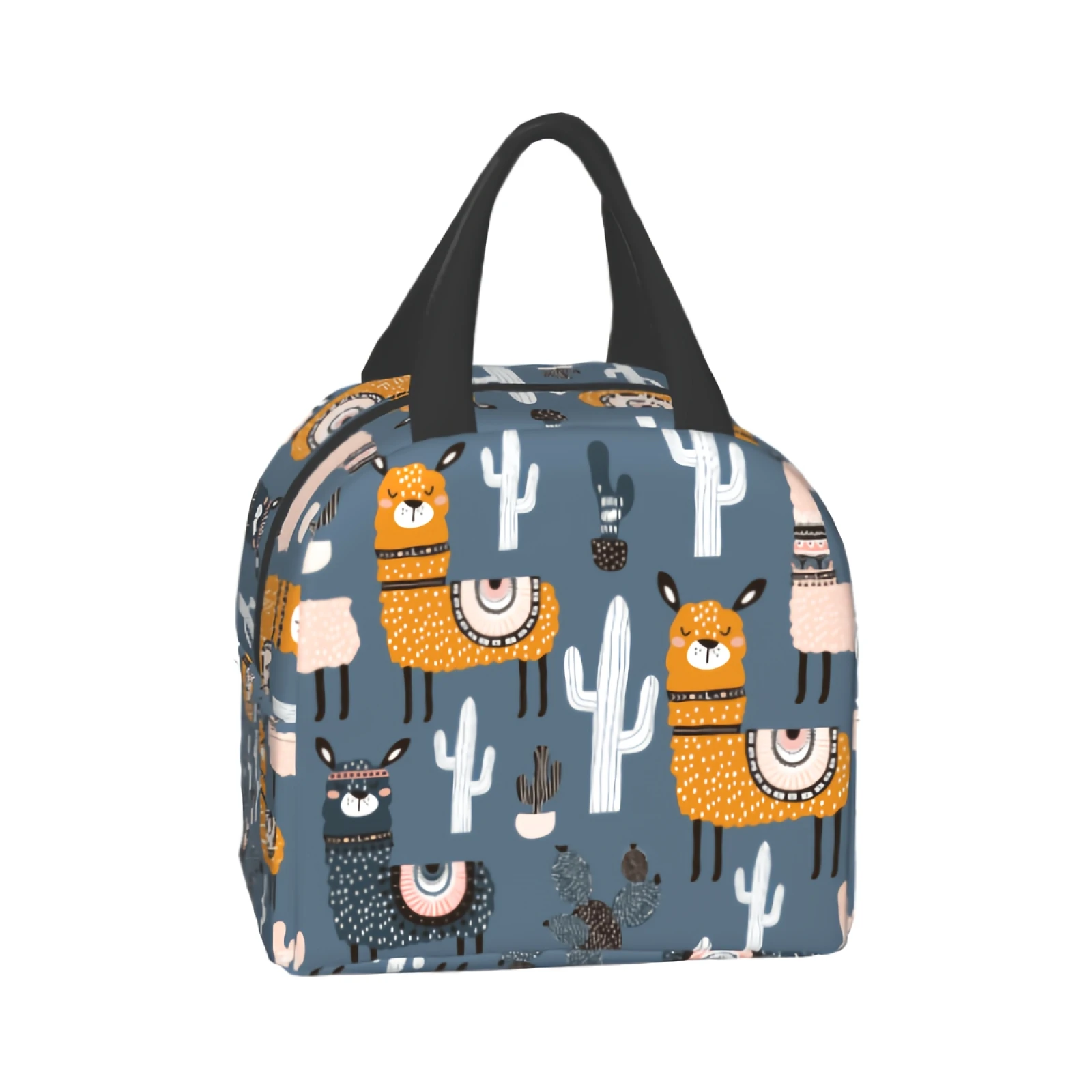 

Black Llama Cactus Succulent Insulated Lunch Bag for Women Men Tropical Plant Print Small Lunch Box Container Reusable Leakproof