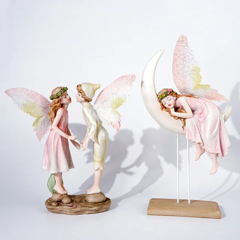 

1pcs Resin Flower Fairy Moon Girl Sculpture Ornament Home Living Room Desktop Ornament Craft Fairy Miniature Garden Decoration