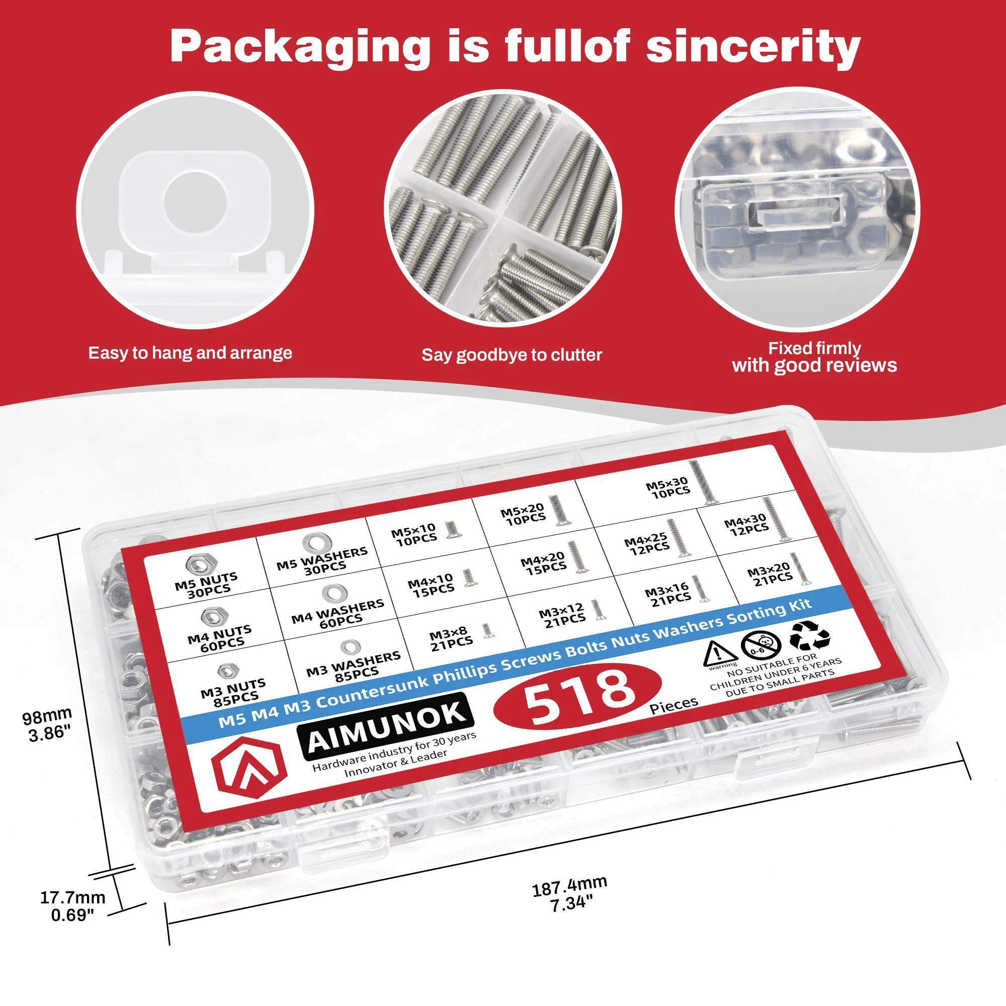 518pcs M5 M4 M3 Countersunk Phillips Screws Bolts Nuts Washers sorting Kit l Cross Flat Head Machine Screw
