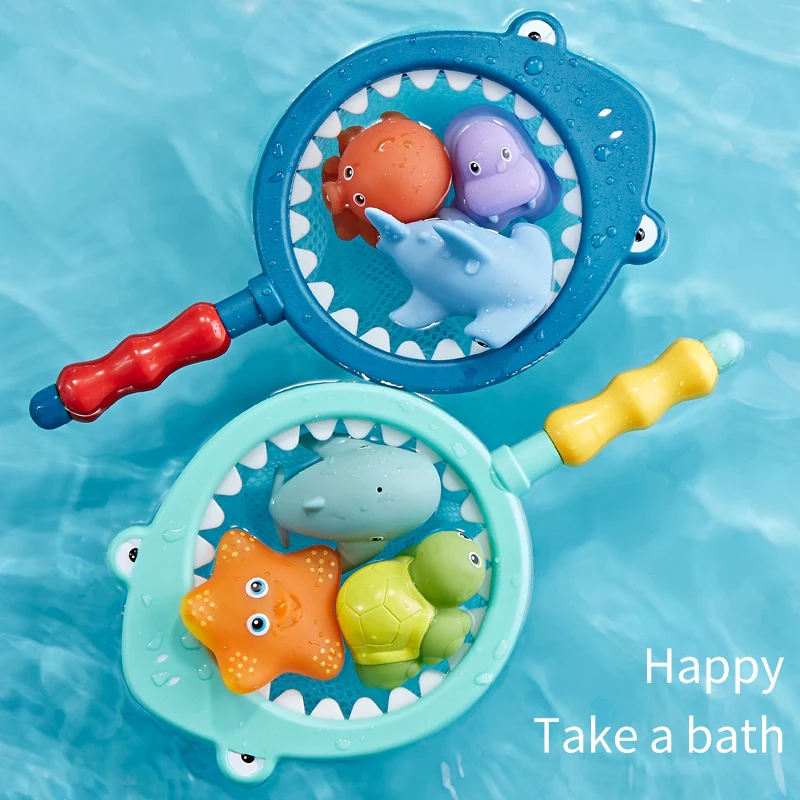 

Children Fish Fishing Set Toys Shark Net Baby Bathroom Shower Bathe Water Toys Pinch To Call Color-changing Animal Toy Gifts